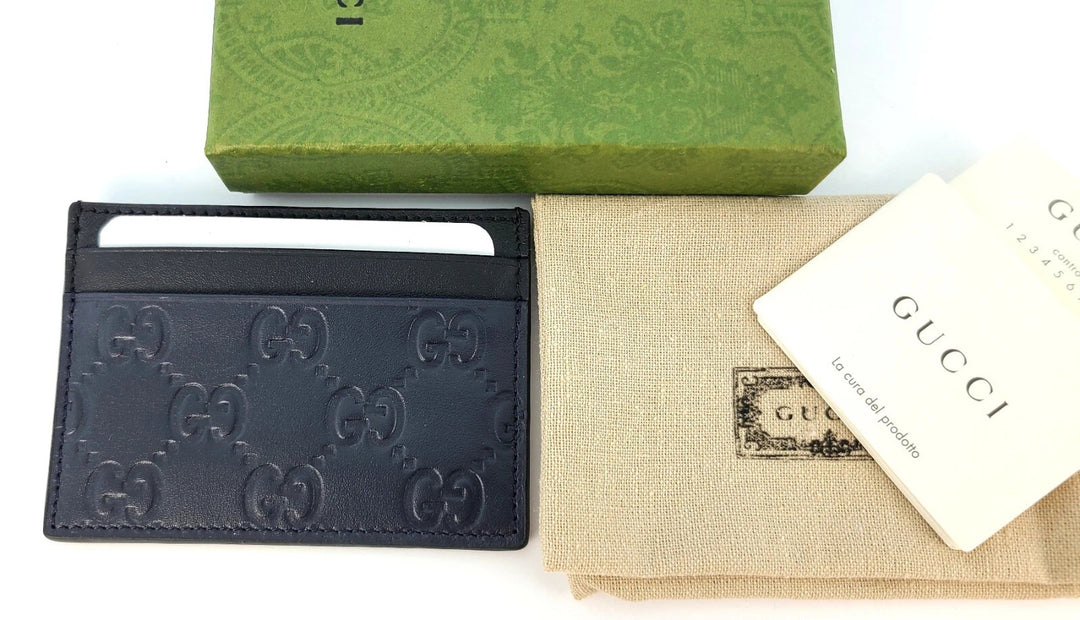 Gucci Guccissima Dark Blue Black Leather Card Case – Luxury Designer Slim Wallet Card Holder for Men & Women | 70% OFF + Free 3–5 Day USA Shipping