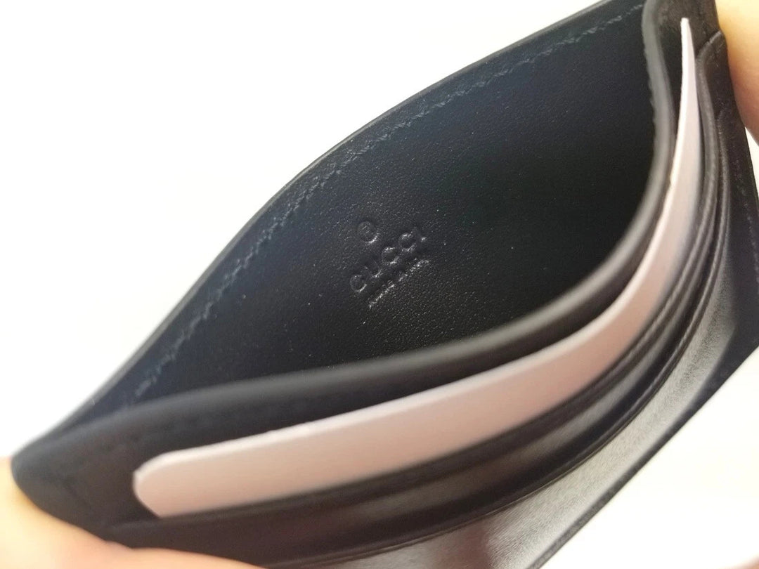 Gucci Guccissima Dark Blue Black Leather Card Case – Luxury Designer Slim Wallet Card Holder for Men & Women | 70% OFF + Free 3–5 Day USA Shipping